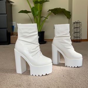 White platform heel boots